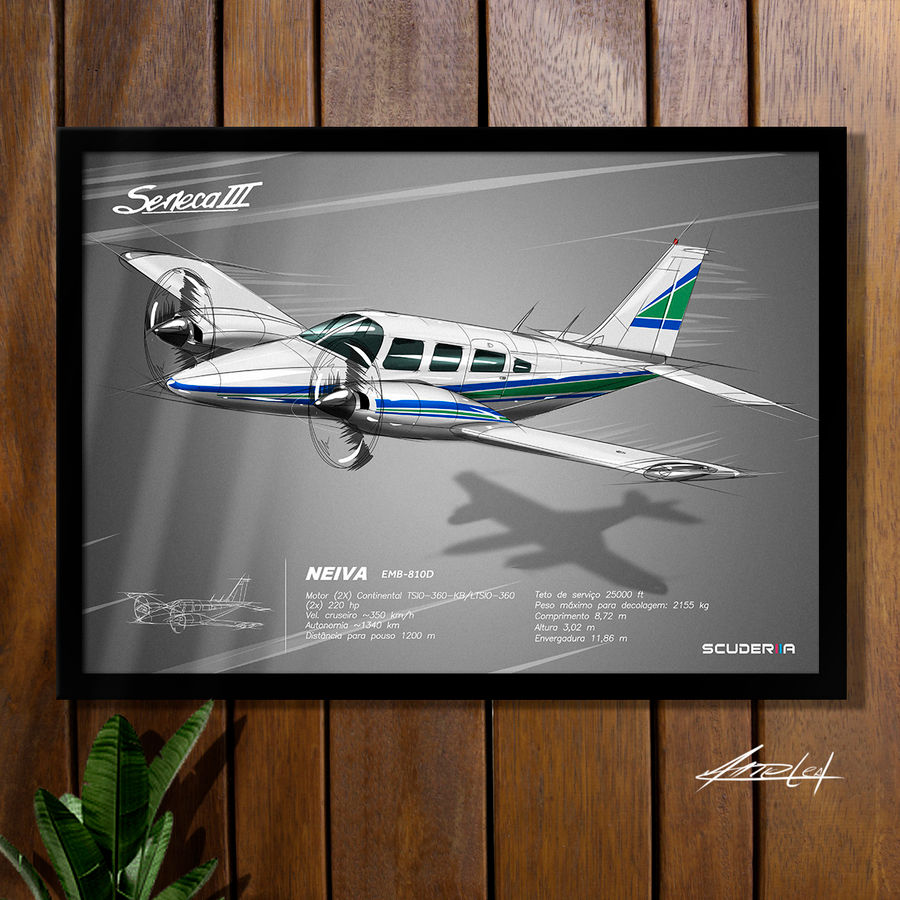 Miniatura: QUADRO DECORATIVO AVIÃO NEIVA SENECA III EMB810-D) EMBRAER PIPER AERONAVE PRESENTE PARA PILOTO AERONÁUTICO
