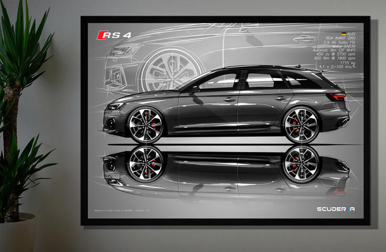 Thumbnail: QUADRO POSTER AUDI RS4 AVANT 2.9 TFSi  Quattro (B9) - SIDE STREET CARRO SCUDERIIA