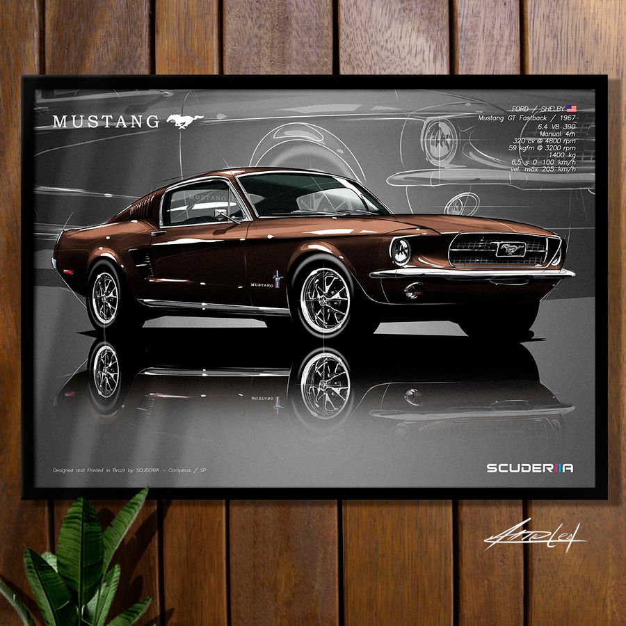 Miniatura: POSTER QUADRO DECORATIVO FORD MUSTANG GT FASTBACK 67 - PERSPECTIVE MUSCLE CAR AMERICAN CAR  PRESENTE CRIATIVO ENTUSIASTA