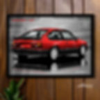 QUADRO DECORATIVO CHEVROLET MONZA HATCH SR 2.0 VISTA TRASEIRA DESENHADA À MÃO PRESENTE PARA GEARHEAD ENTUSIASTAS COR VERMELHA