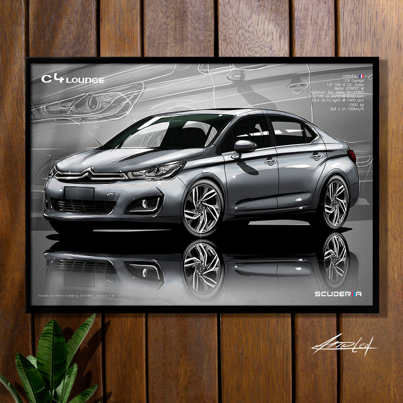 Miniatura: QUADRO POSTER DECORATIVO CITROËN C4 LOUNGE 1.6 TURBO THP 2014-2017  GEARHEAD  PRESENTE CRIATIVO ARTE DESENHO SCUDERIIA