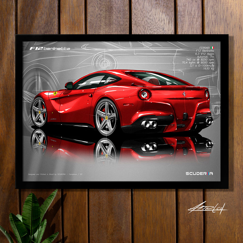 Miniatura: QUADRO DECORATIVO FERRARI F12 BERLINETTA 6.3 V12 740cv - PERSPECTIVA TRASEIRA