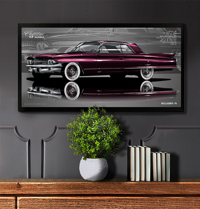 Miniatura: QUADRO DECORATIVO CADILLAC 62 SERIES COUPE 1962 - PERSPECTIVE 87cm x 45cm WIDE