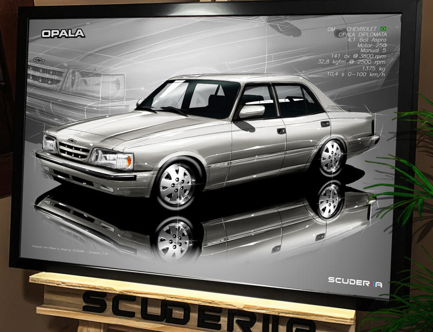 Miniatura: QUADRO POSTER CLASSICO NACIONAL ANOS 90 CHEVROLET GM NEO CLASSICO OPALA DIPLOMATA 4.1 4P 91-92