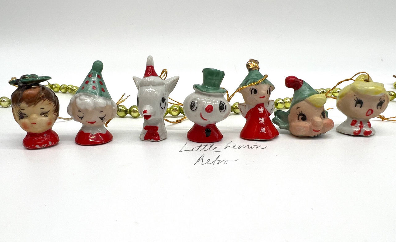 Extremely rare, hard to find Holt Howard miniature ceramic ornaments, set of 7