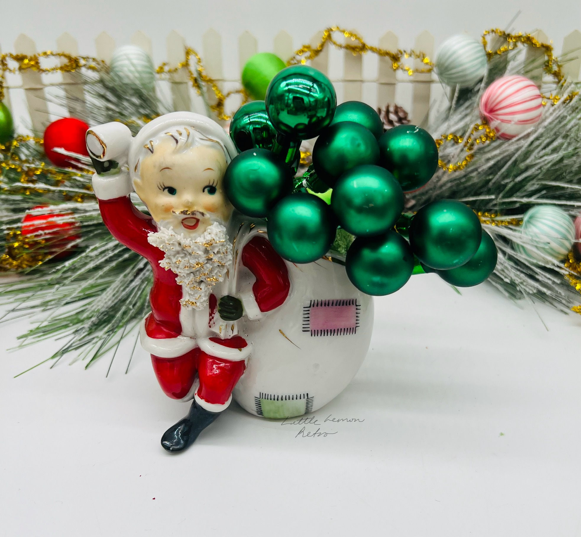 Hard to Find HF Co Santa boy planter with spaghetti trim EUC