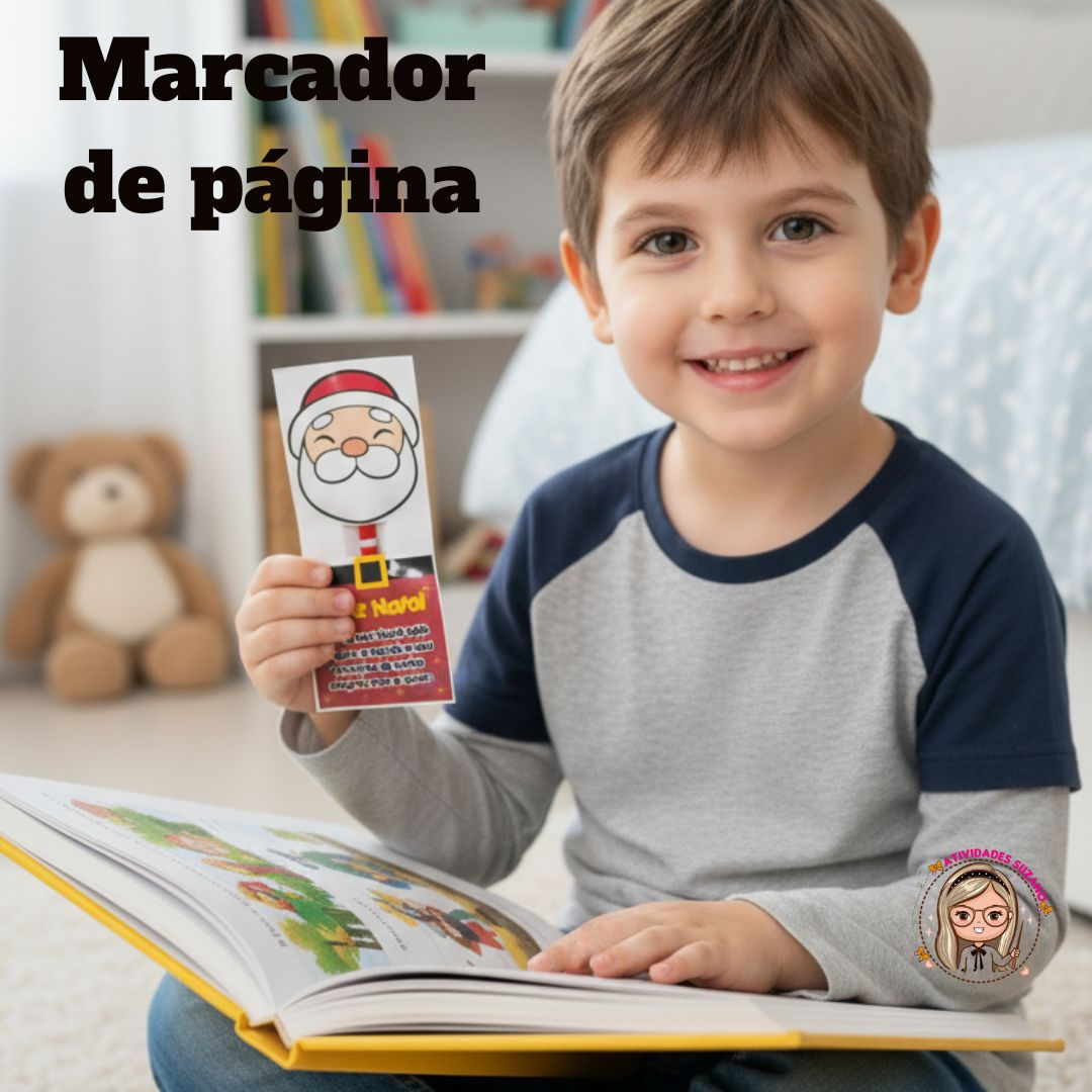 Marcador de Página Natal PDF: Papai Noel e Motivo Cristão