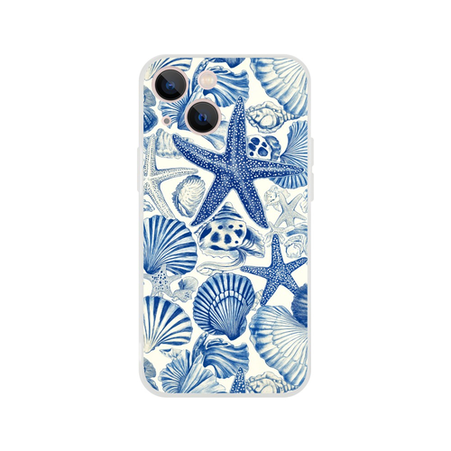 Preppy Coastal Light Blue Seashells, Starfish, Shells - View #8