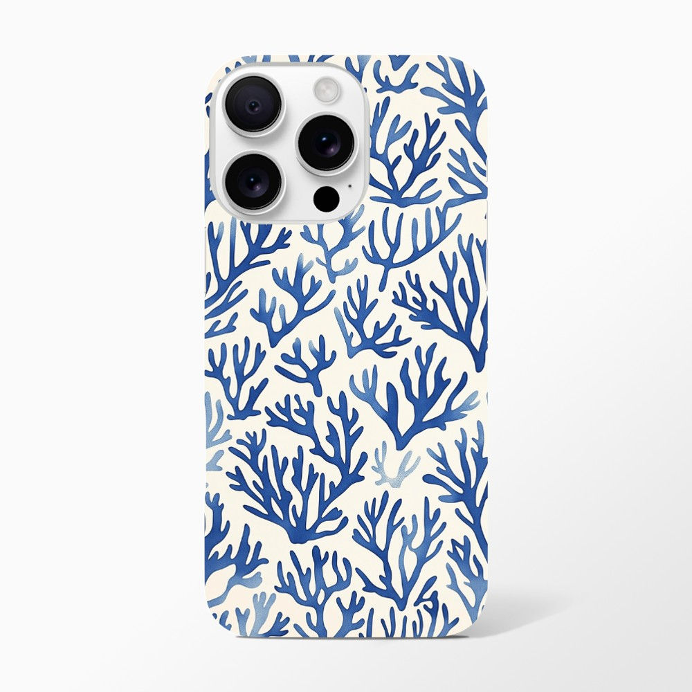 Coral Pattern iPhone Case - Blues & White Coral Cover, Lightweight, Slim Fit,