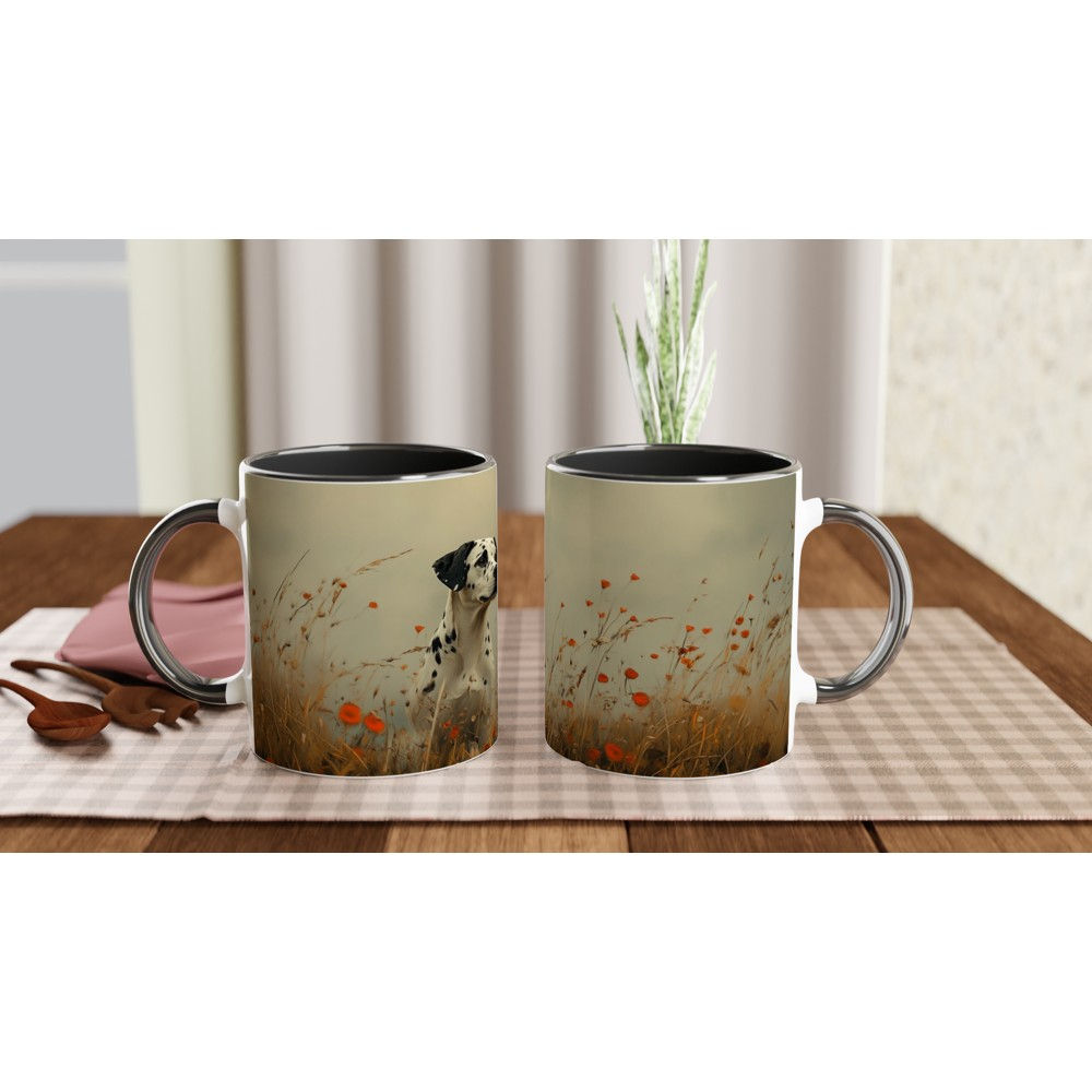 Dalmation Dog Mug in Poppy Field Meadow | Spotty Dog Cup | 11oz Ceramic Coffee