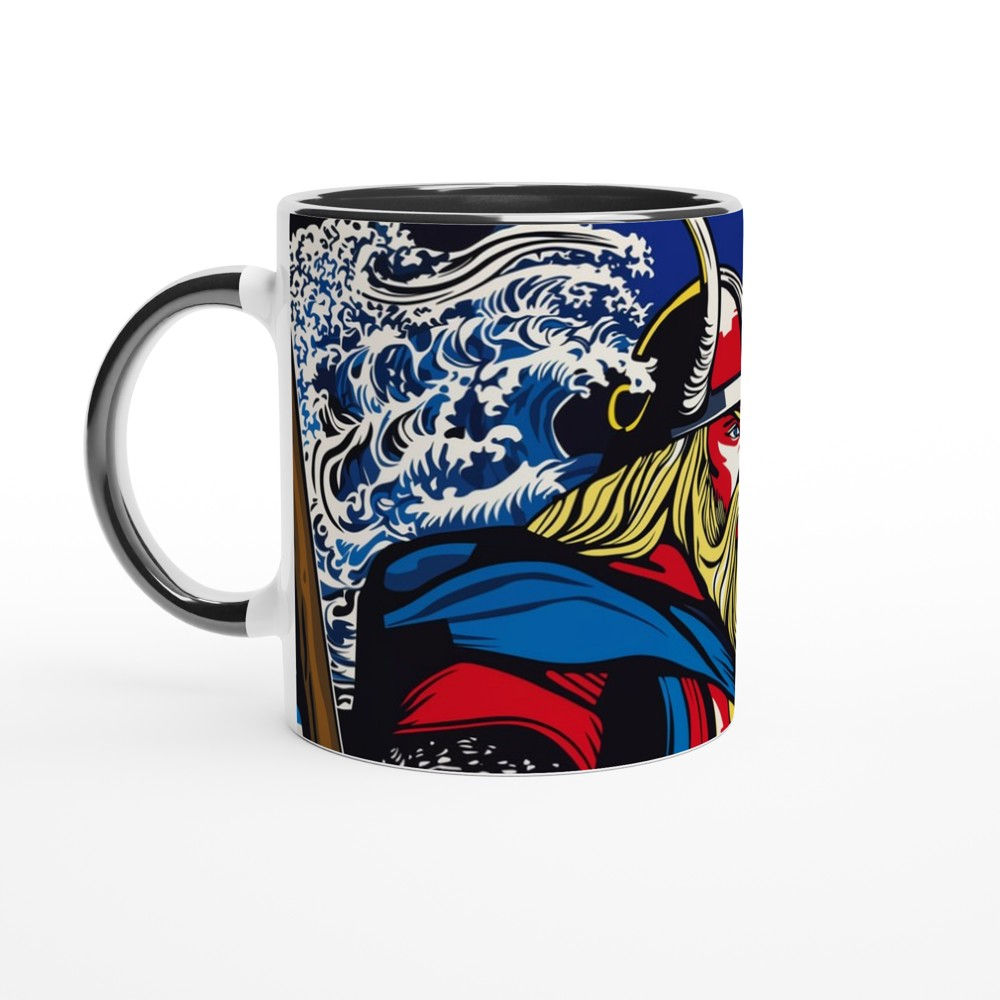 Viking Mug at Sea Scene | Pop Art Ceramic Mug in Roy Lichtenstein Style | 11oz