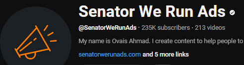 SenatorWeRunAds YouTube Channel