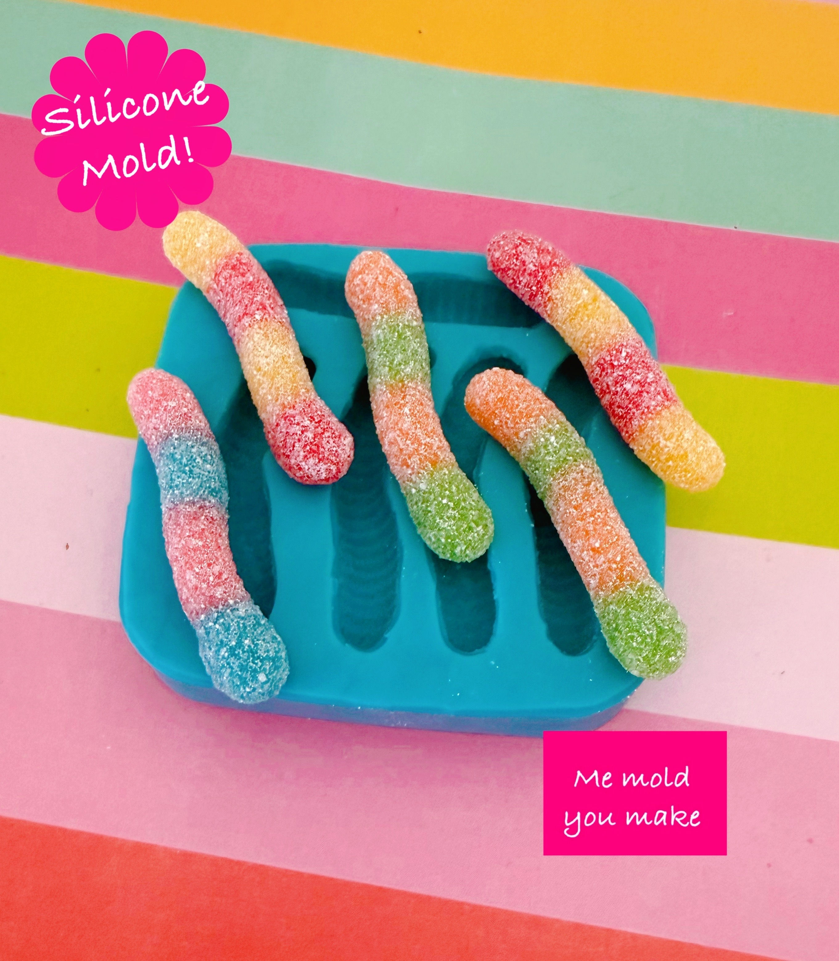 Silicone mould of small sugar worm lollies 