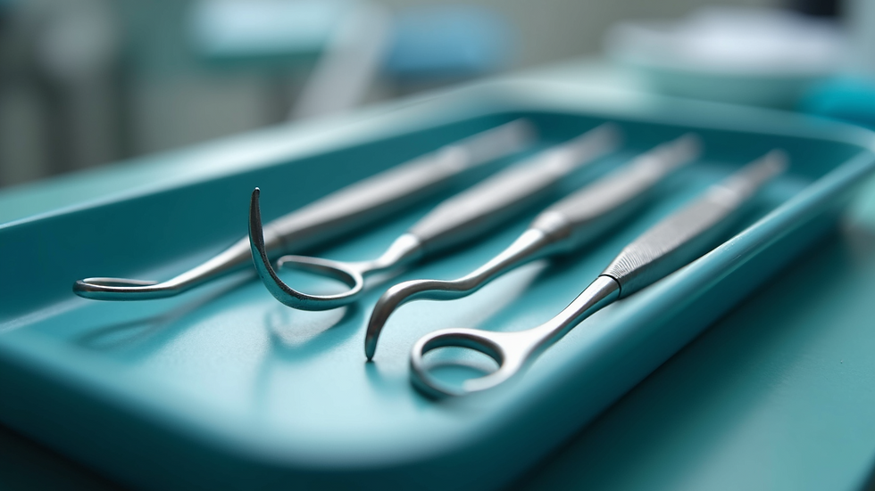 Close-up view of dental tools arranged neatly on a tray