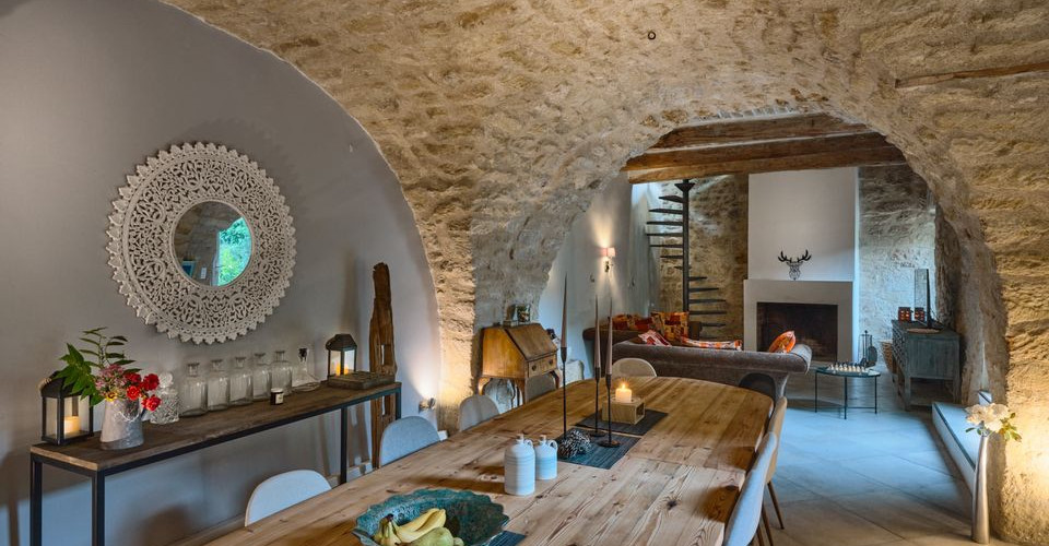 A long table in a modern dining room