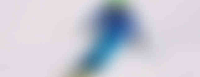 A man wearing blue skiing down a mountain