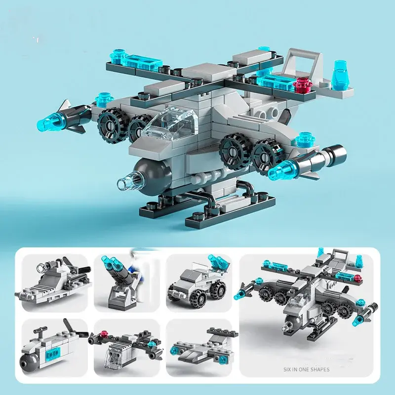 Mini size 6 In 1 Building Blocks DIY Police Car Fire Truck Castle