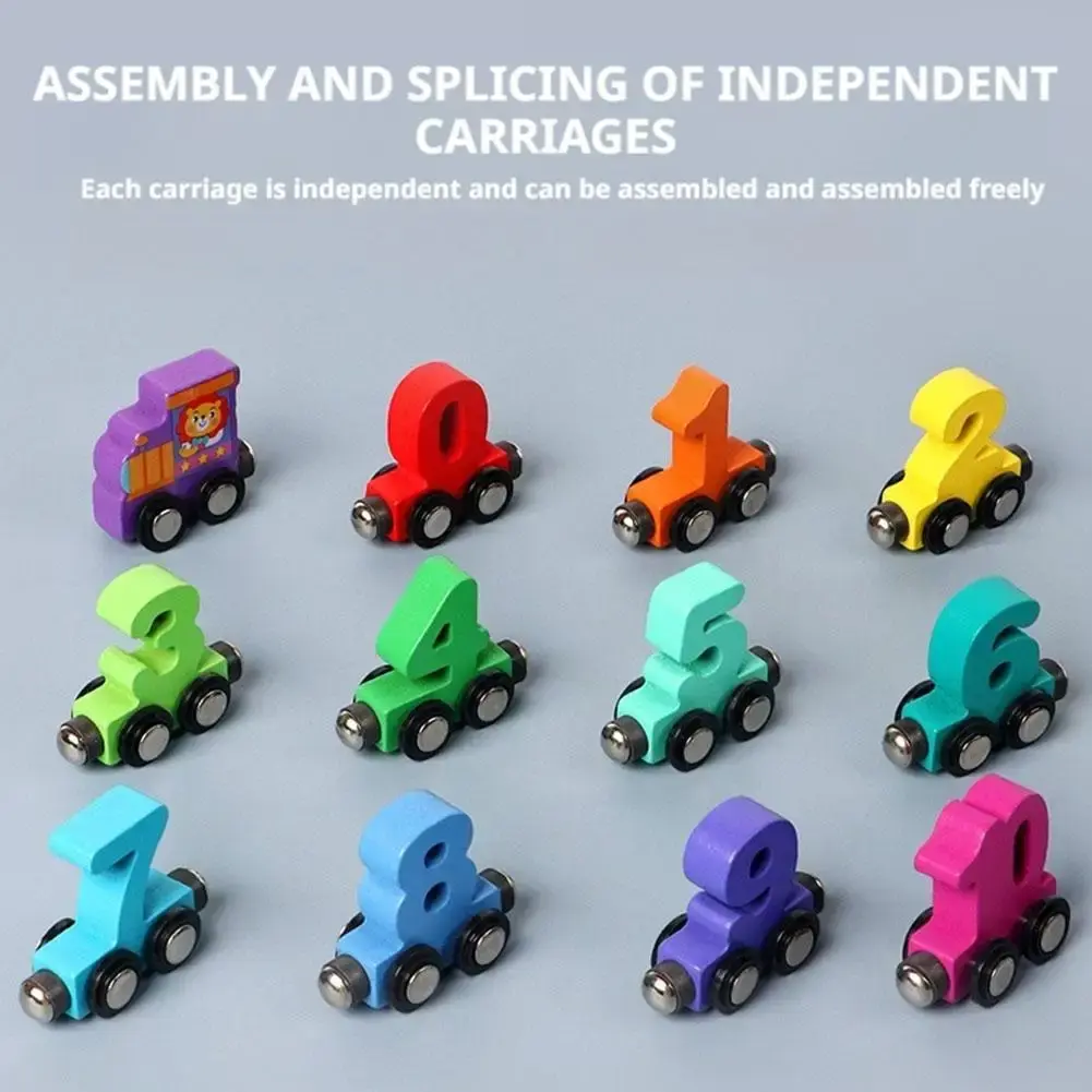 Wooden Magnetic Number Train Building Block Assembly Car Early