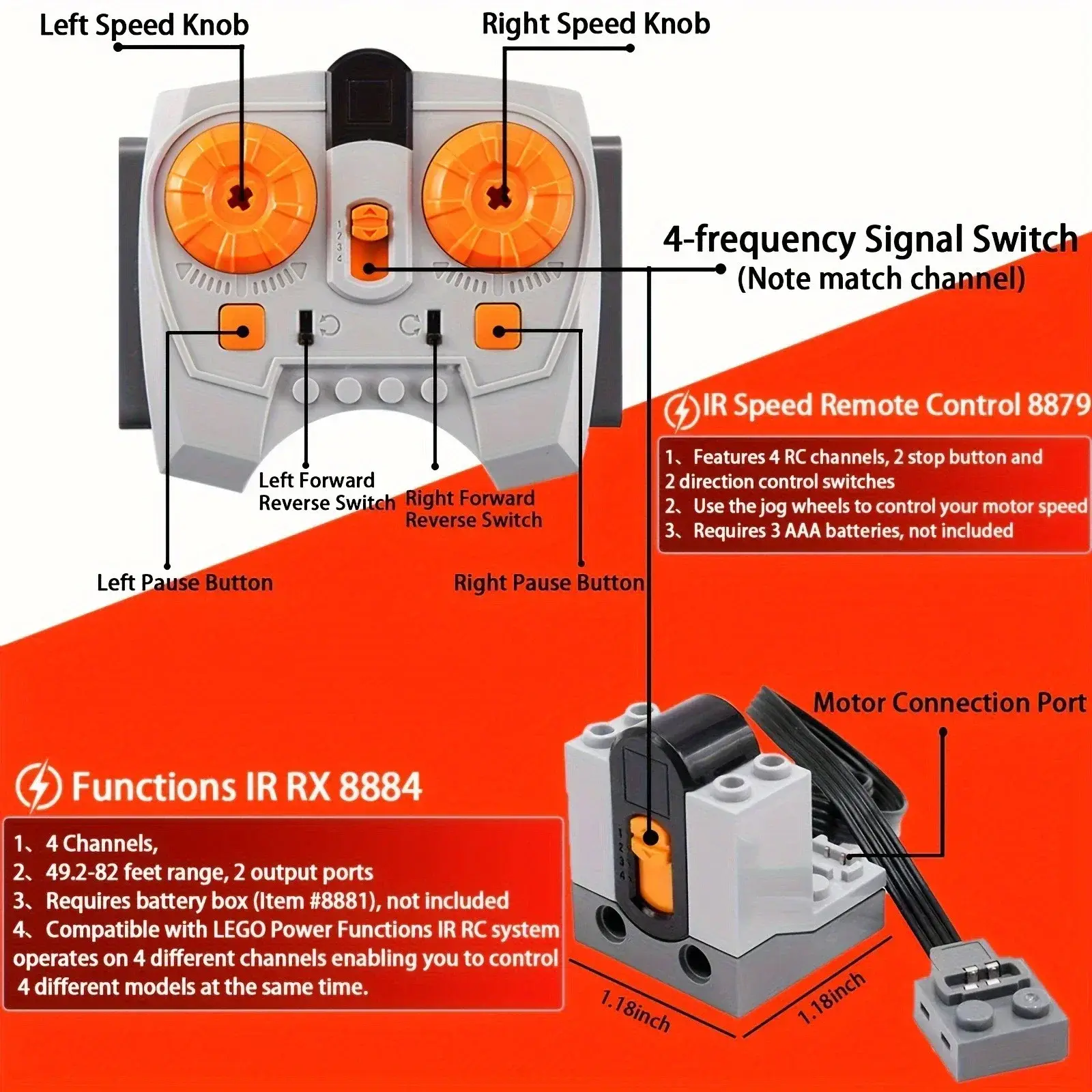 MOC Power Functions Servo Train Motor Battery Box Switch Light IR