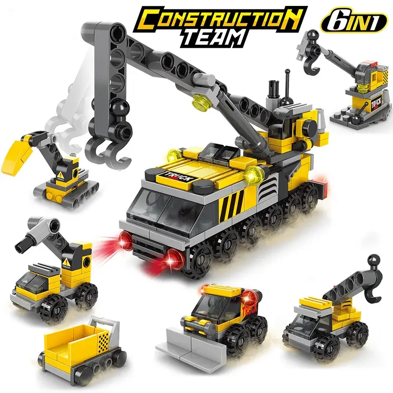Mini size 6 In 1 Building Blocks DIY Police Car Fire Truck Castle