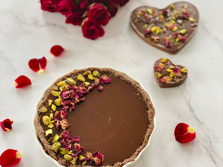 Pistachio Rose Chocolate Vegan Tart