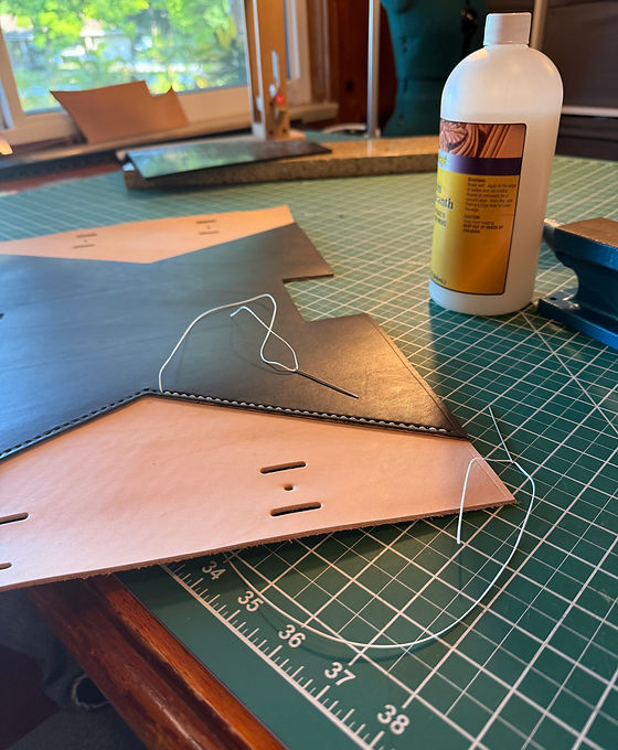 leather bench, hand sewing