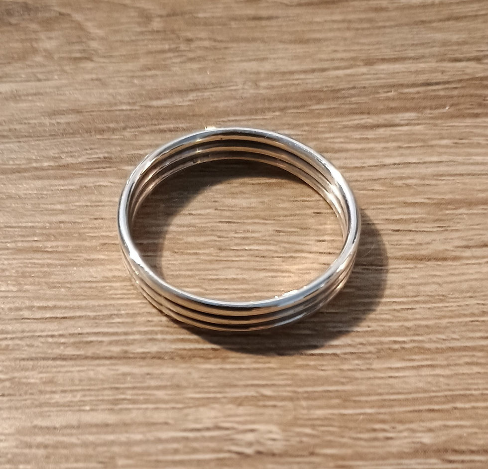 Thumbnail: Hand-forged three-wire ring in sterling silver, soldered slim band, size 8 by PNW artisan Lee A