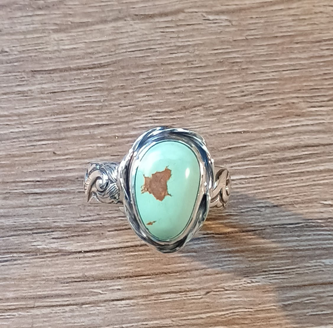 Natural mint green Number 8 turquoise teardrop sterling silver ring size 8.5.