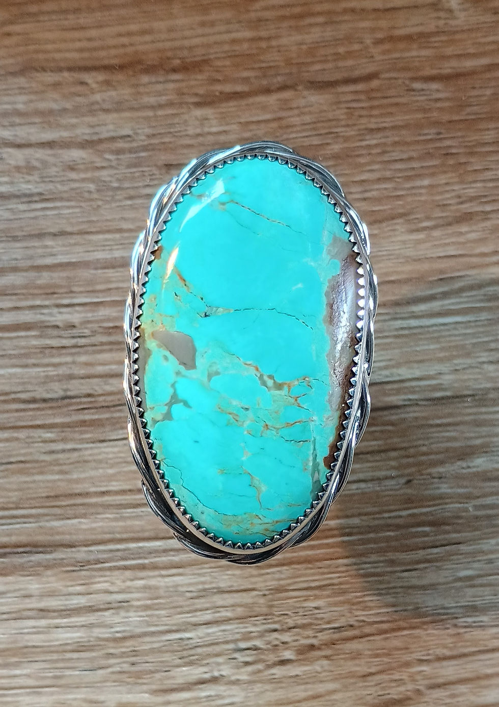 Thumbnail: Size 9.5 robin's egg blue Number 8 turquoise oval sterling silver ring.