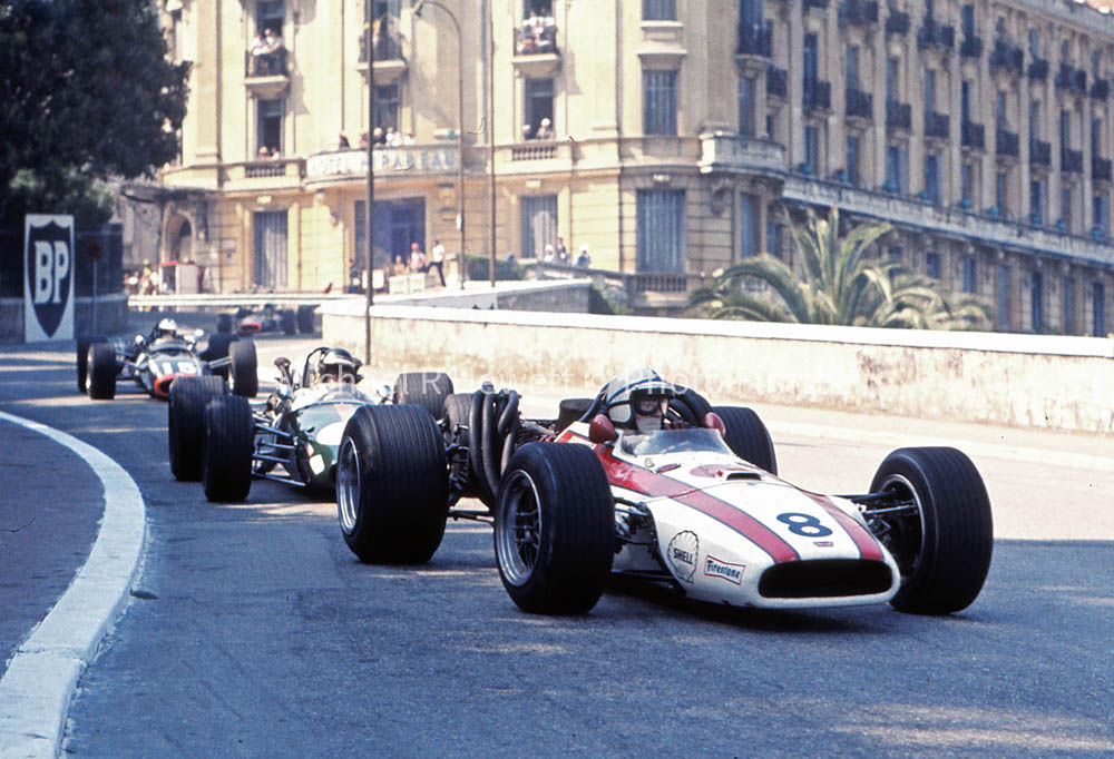 1968 Monaco Grand Prix Formula One Honda's John Surtees leads Brabham's Rindt