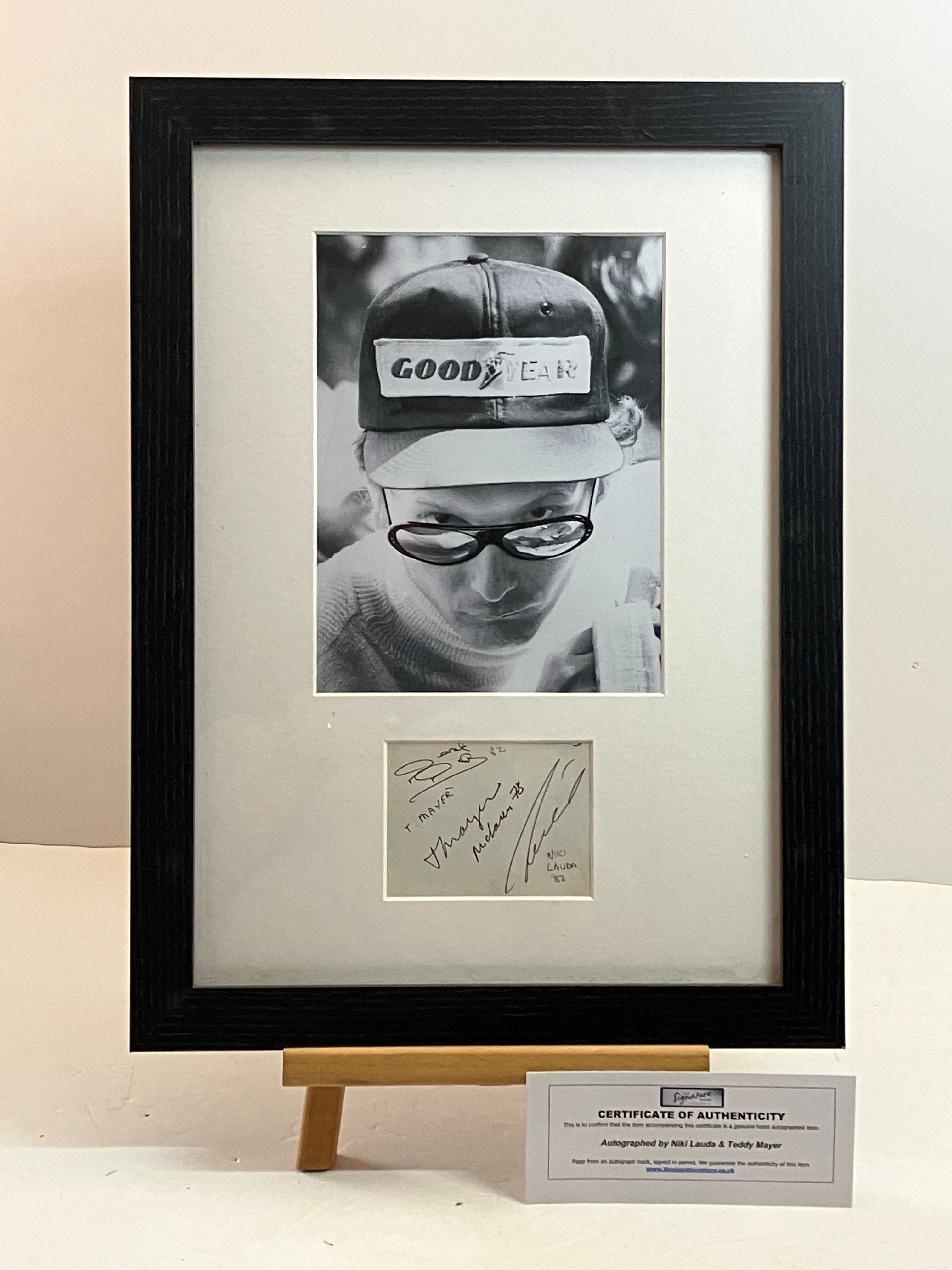Niki Lauda autograph frame, McLaren with Teddy Mayer