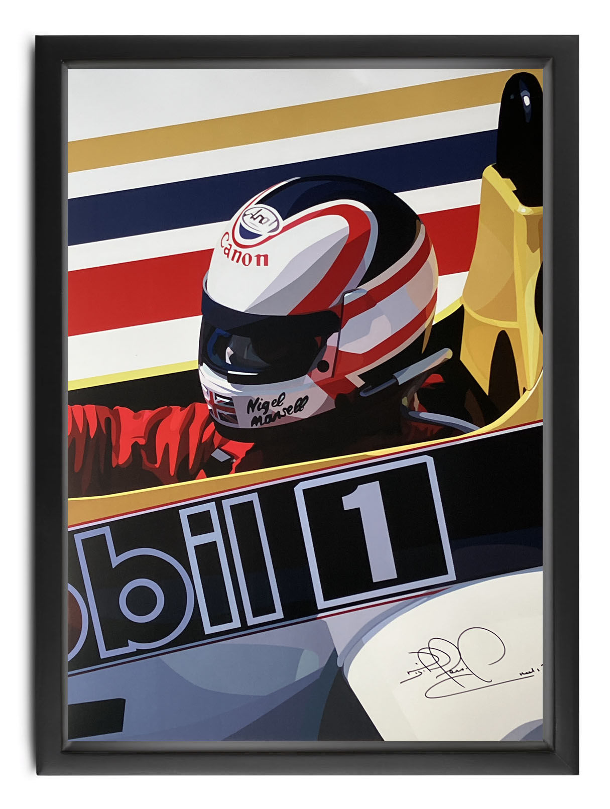 Nigel Mansell signed Williams FW11 art poster