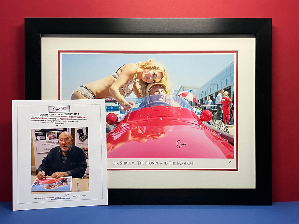 Thumbnail: 'Sir Stirling, The Blonde & The Maserati' signed A/P