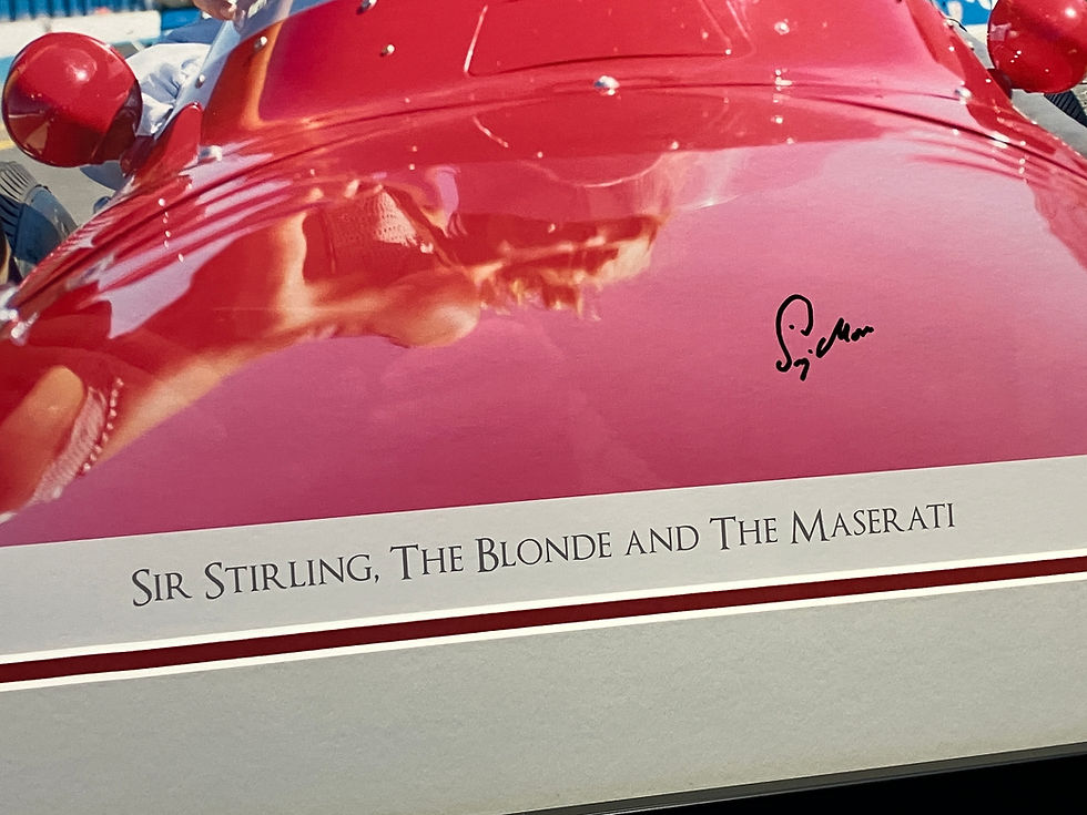 Thumbnail: 'Sir Stirling, The Blonde & The Maserati' signed A/P