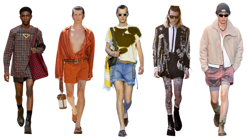 Prada, Etro, Fendi, Celine, Dior models from MWSS23 in short shorts