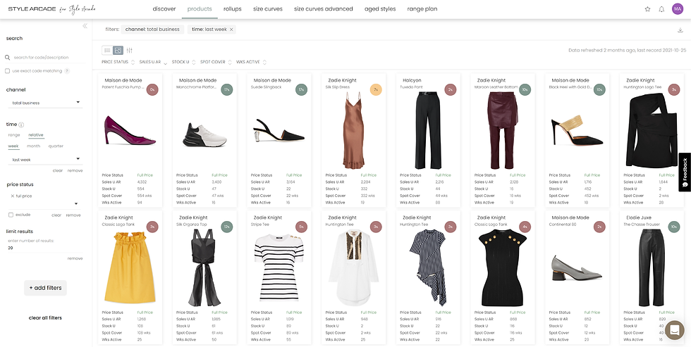 Screenshot of Style Arcade app showing products