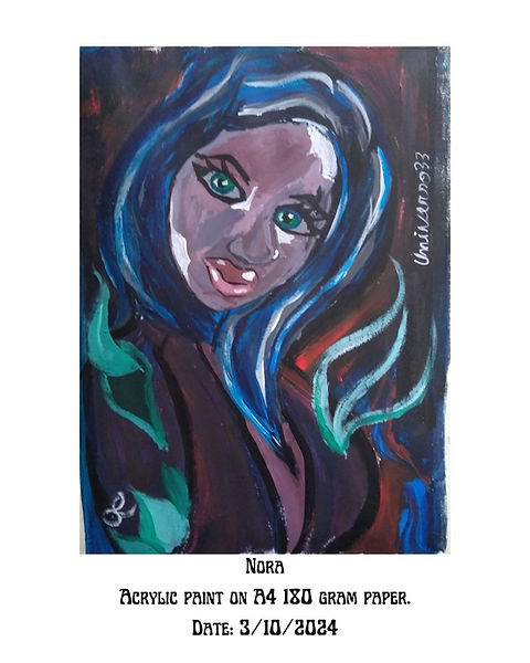 Nora técnica: Tinta acrílica sobre papel a4 180 gramas. Nora technique: Acrylic paint on a4 180 gram paper.