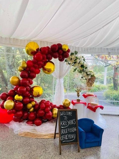 Balloon Party Box balloons decorating a Rice Feeding Ceremony 