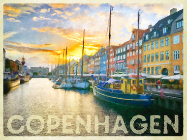 Wall decor view of the strait running through the city of Copenhagen, complete with sailboats and colorful buildings.