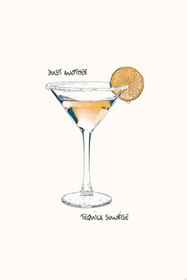 Wall art graphic of a sophisticated tequila sunrise cocktail glass with an orange wedge.