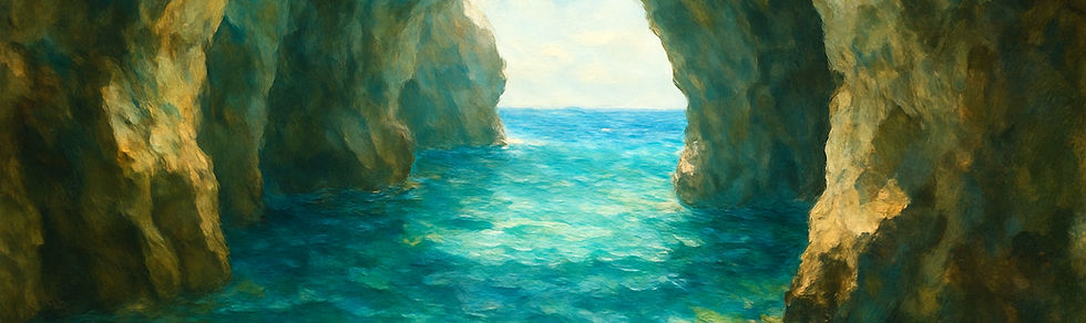 a grotto in the sea with aqua blue waters