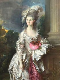 Wall art of a Regency Era young woman wearing a pink boxing glove.