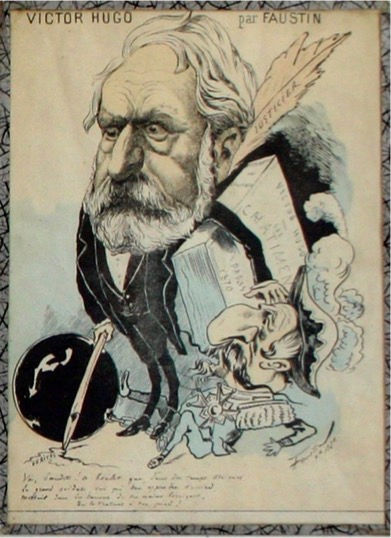 Caricature de Victor Hugo terrassant Napoléon III par Faustin