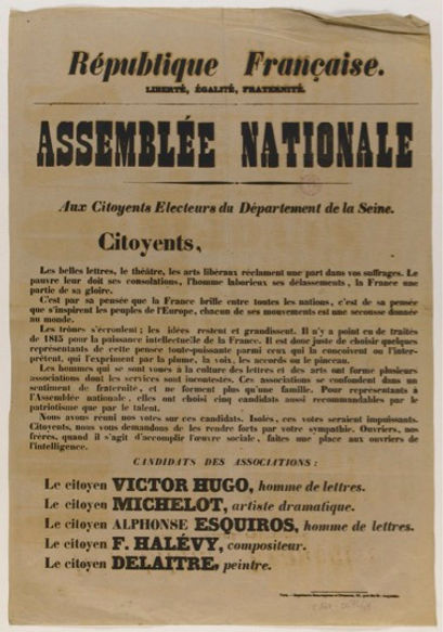 Affiche électorale de Victor Hugo en 1848