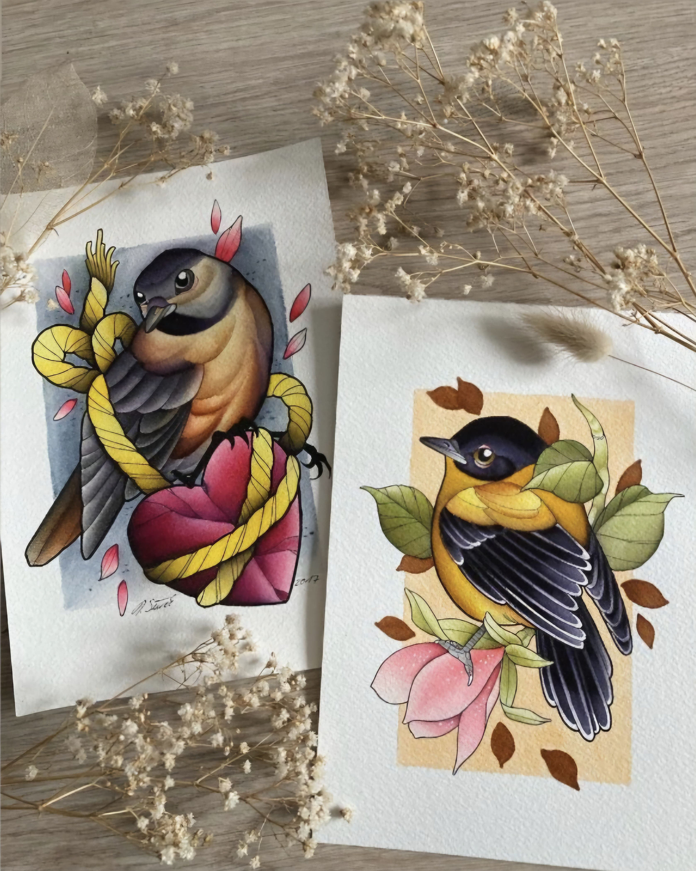 VOGEL MIT HERZ + VOGEL MIT BLUME PRINT