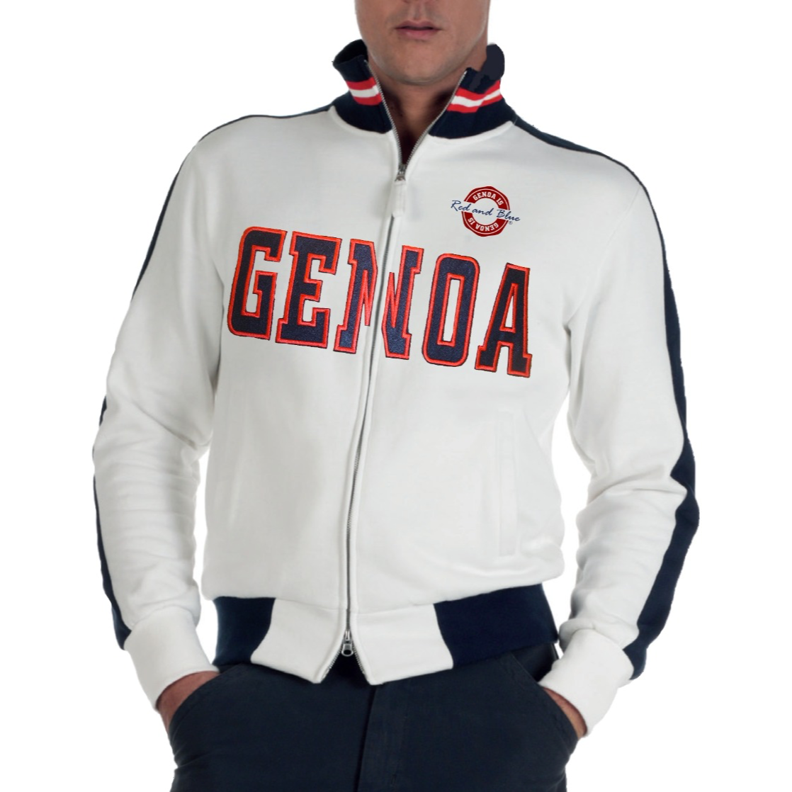Felpa uomo zip Genoa is Red and Blue