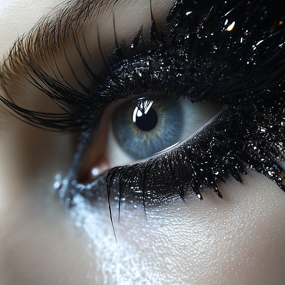 Photo d'un œil maquillé en noir dans un style haute couture