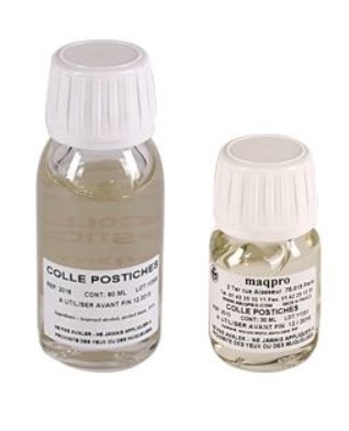 Colle Maqpro (Colle à postiches) : Flacons de colle à postiches Maqpro, référence incontournable dans le maquillage professionnel, offrant une fixation sûre et respectueuse de la peau, parfaite pour les transformations de longue durée.