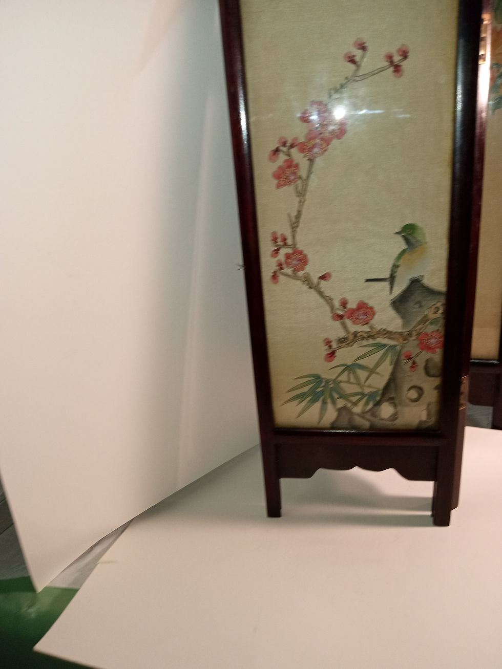 Thumbnail: Antique Wood Frame Screen Decorated In Silk, Birds, Flower,Scenery." Sale" "Dis"