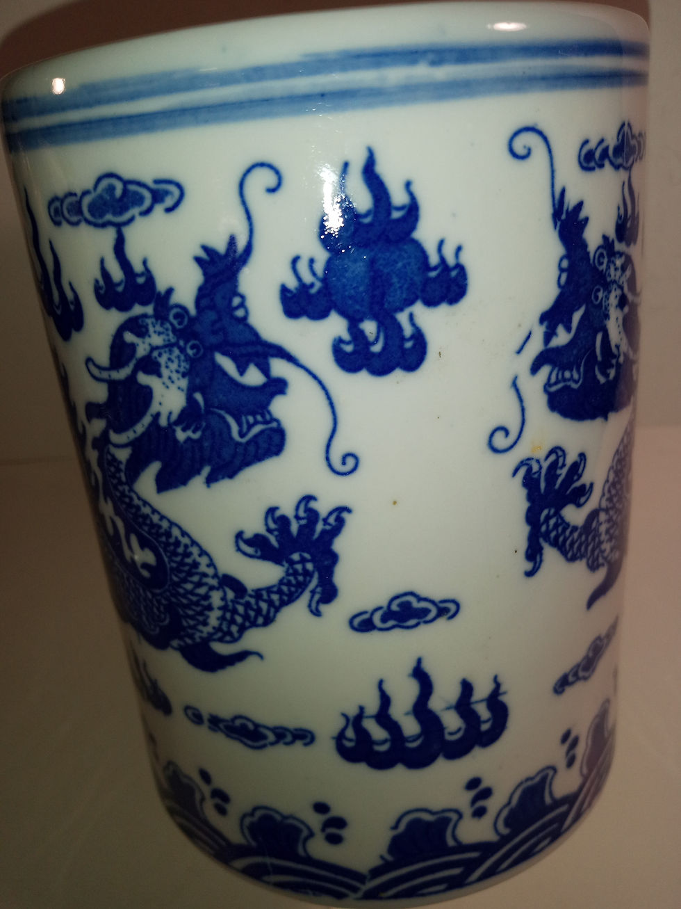 Thumbnail: Antique Porcelain Flying Dragon Pen Holder,White Underglaze "SALE"
